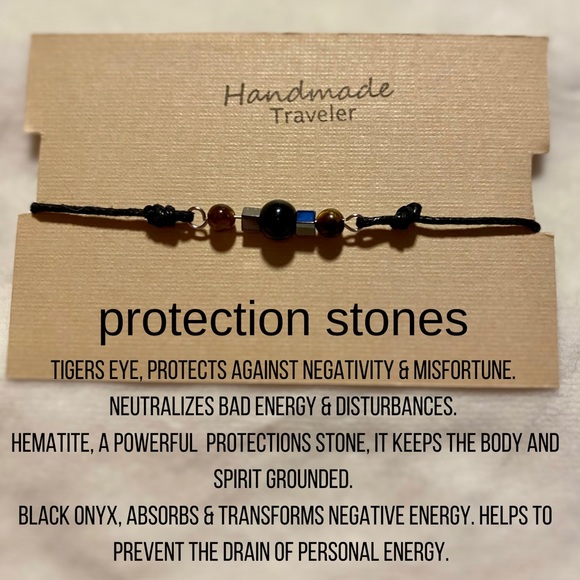 Protection Natural Gemstone Bracelet, adjustable - Picture 4 of 7